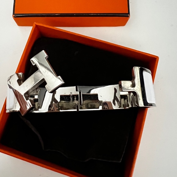 Hermes white enamel clic clac bracelet large size - Picture 2 of 6